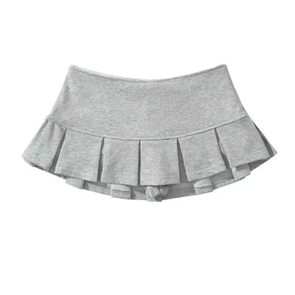 Mooyufon Y2K Mini Skirt — Women’s Low Waist Wide Pleat Light Grey A-Line Pleated Skort, Sexy Vintage Casual Summer Wear