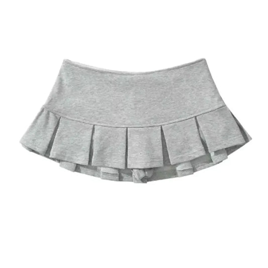 Mooyufon Y2K Mini Skirt — Women’s Low Waist Wide Pleat Light Grey A-Line Pleated Skort, Sexy Vintage Casual Summer Wear