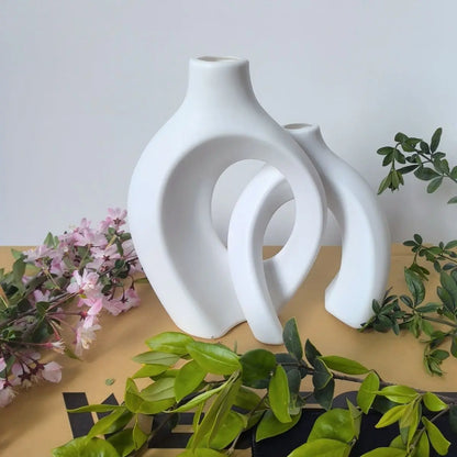 European Style White Plastic Decorative Vase Set - Minimalist Creative Home Decor for Living Room, Entryway & TV Cabinet Decoration