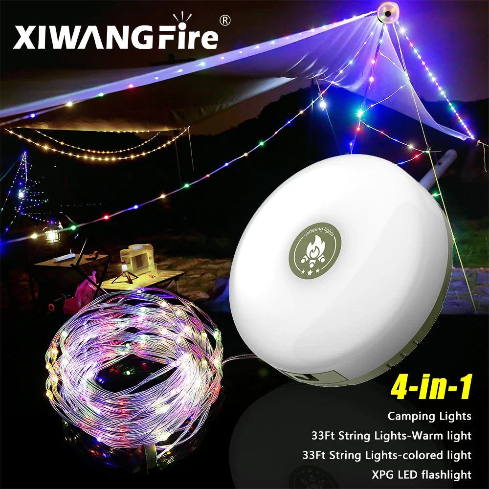 USB Rechargeable Camping Light: 10m Light String Outdoor Tent RGB Atmosphere Light - XTE LED Flashlight with Magnet Hook