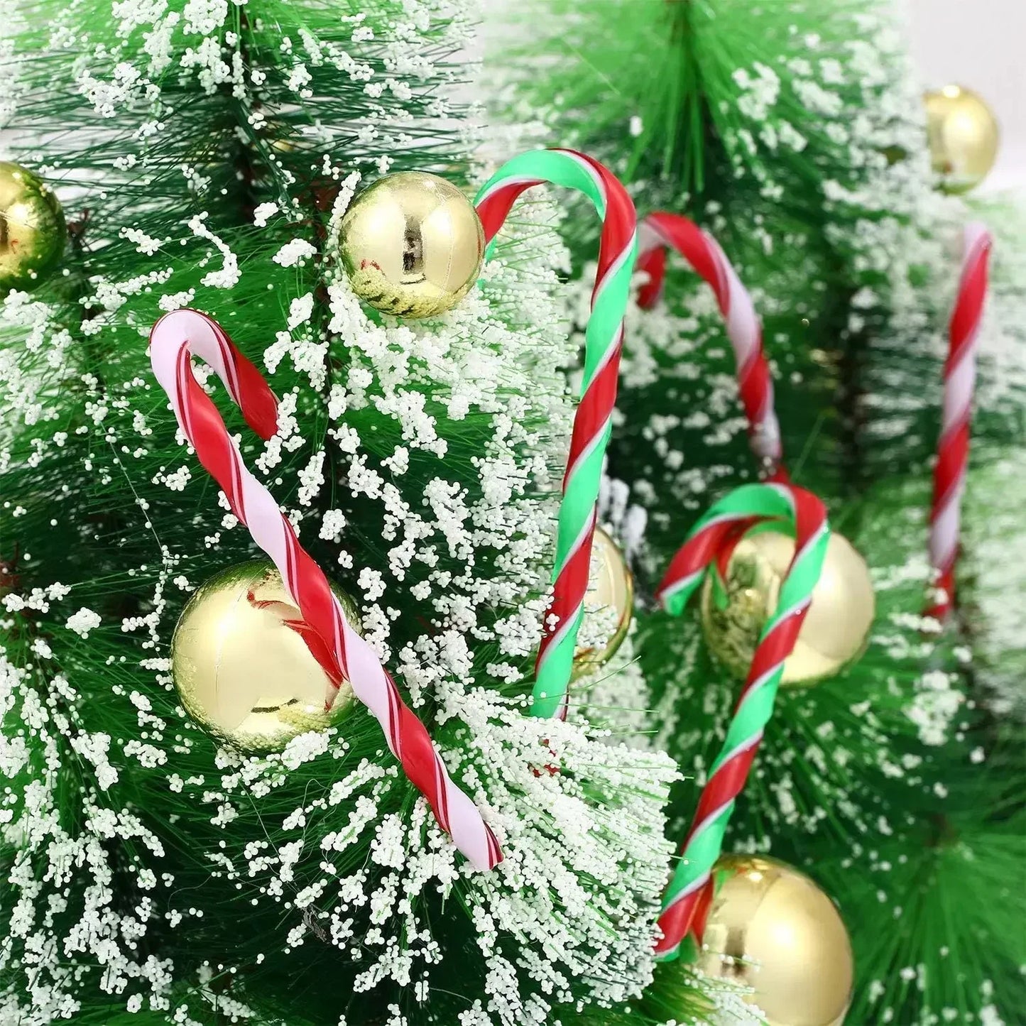 100/10pcs Christmas Candy Cane Ornaments – Plastic Twisted Hanging Decorations for Tree & Party Favors