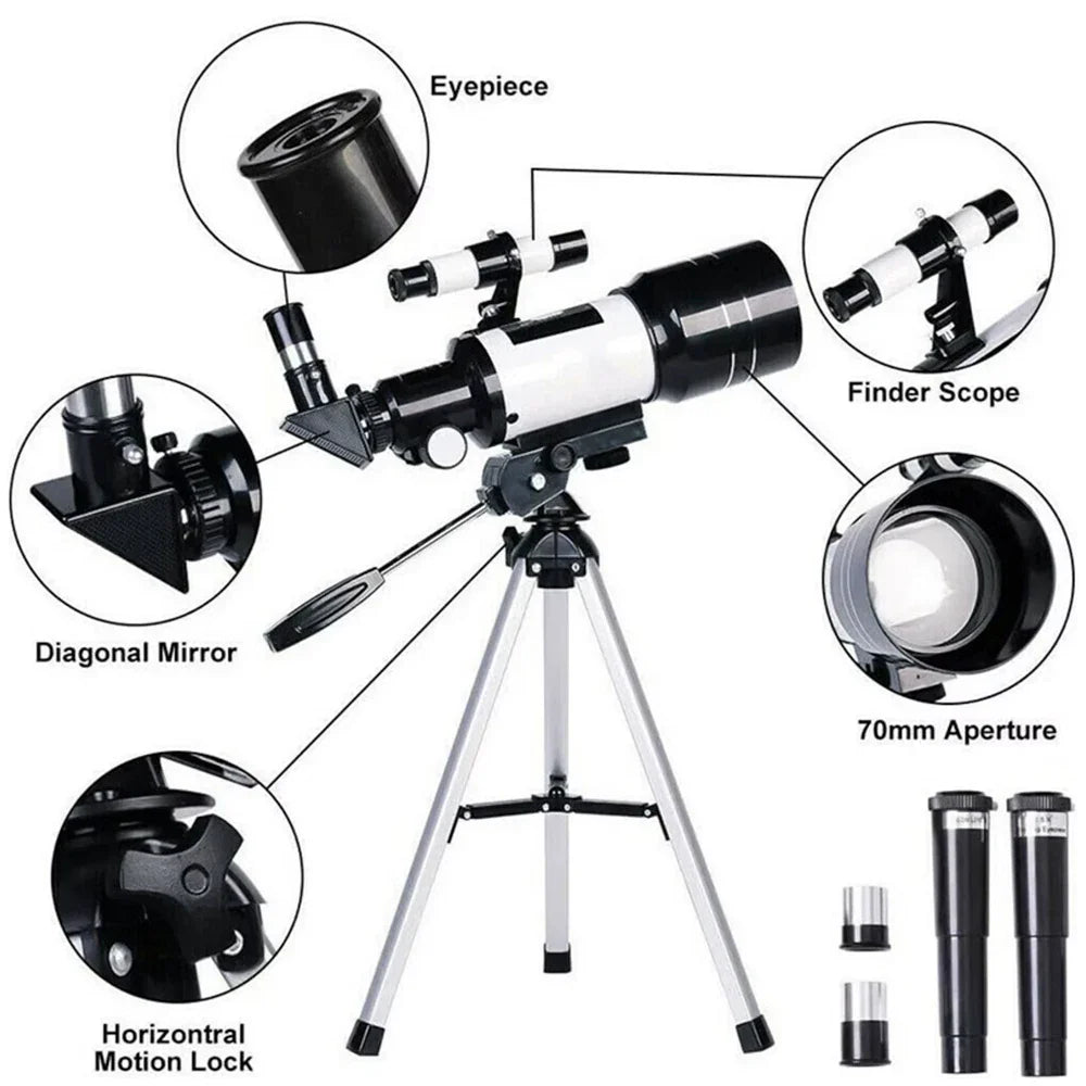 150X Astronomical Telescope – 70mm Refractor Portable Travel Scope with Phone Adapter & Wireless Remote