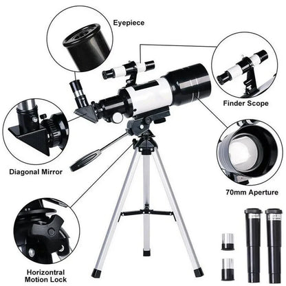 150X Astronomical Telescope – 70mm Refractor Portable Travel Scope with Phone Adapter & Wireless Remote