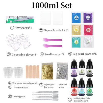 500/1000ml AB Epoxy Resin Glue Set – 1:1 High Adhesive Crystal Clear Resin for Jewelry Making & DIY Crafts