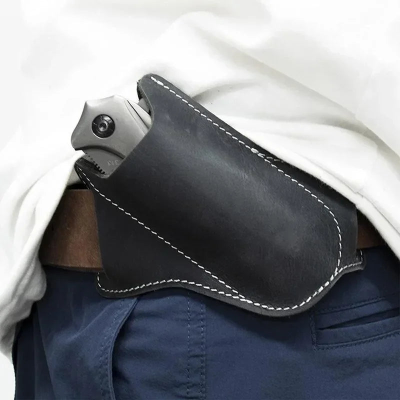 Leather Folding Knife Sheath – Anti-Scratch Waist Belt Clip Pocket Knife Storage Holder for Camping & Outdoor EDC Tools