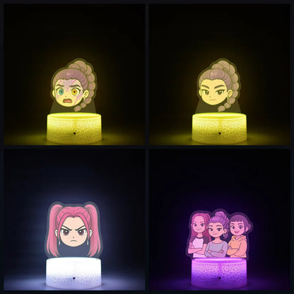 K-Pop Demon Hunters LED Night Light – Zoe, Mira, Rumi, Saja 16-Color Remote Control