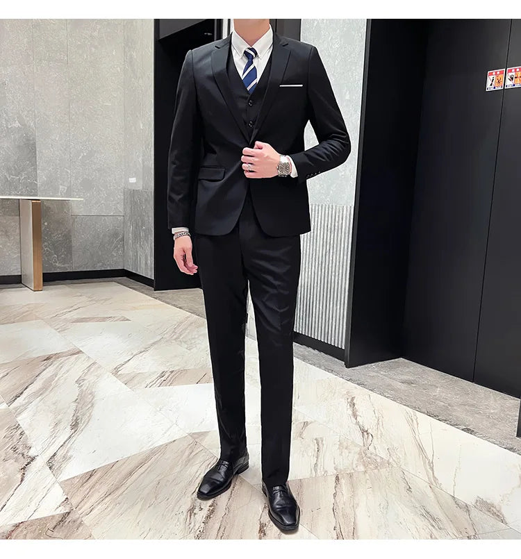 High-Quality Men’s 3-Piece Suit Set — Business Casual & Wedding Outfit (Jacket + Vest + Trousers), 2024 Fashion Banquet, Sizes S-6XL