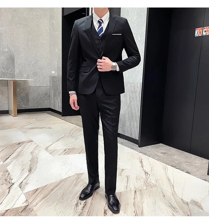 High-Quality Men’s 3-Piece Suit Set — Business Casual & Wedding Outfit (Jacket + Vest + Trousers), 2024 Fashion Banquet, Sizes S-6XL