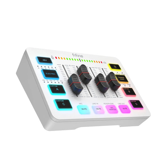 FIFINE 4-Channel USB Gaming Mixer with XLR Mic Interface – RGB Sound Mixer for Game, Podcast & Streaming AmpliGame SC3W