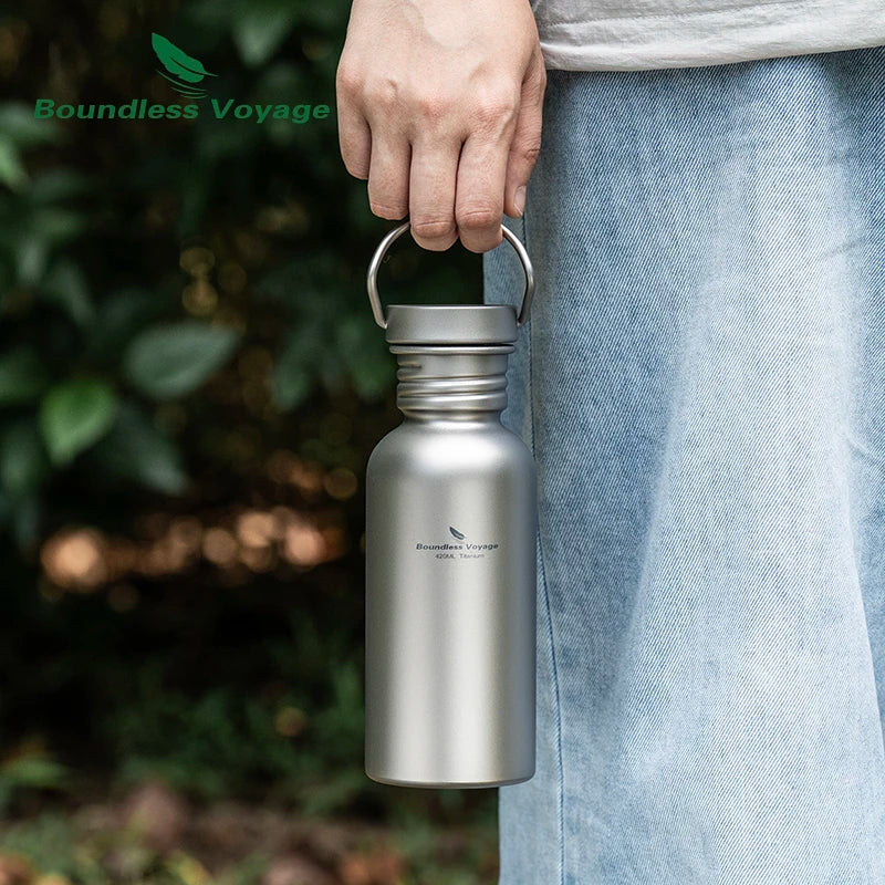 Wide Mouth Titanium Water Bottle - Reusable Sports Drinking Bottle for Camping, Hiking, Climbing, Running & Travel