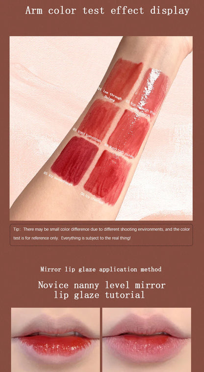 Long-Lasting Waterproof Lip Gloss – Moisturizing Mirror Shine, Easy Halo-Dyeing, Transparent Color Cosmetics
