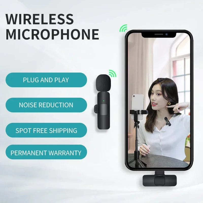 Basix Wireless Lavalier Microphone – Mini Windproof Audio Recorder with Replaceable Wool for iPhone 16, Vlog & YouTube Shooting