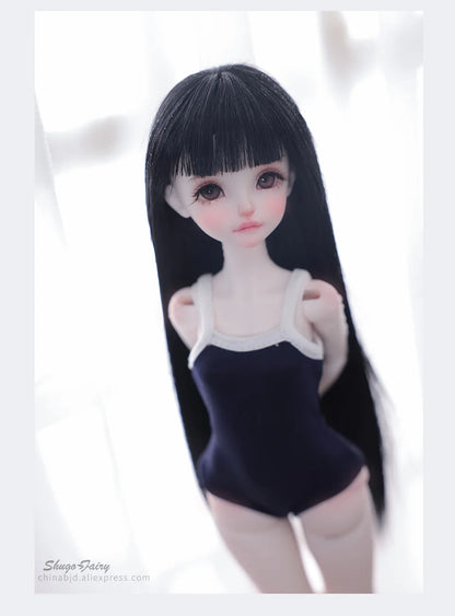 Shuga Fairy Mirai 1/5 BJD Doll with Ruoguan Body, Long Black Hair, Juvenile Features, Resin Joint Doll for Collectors