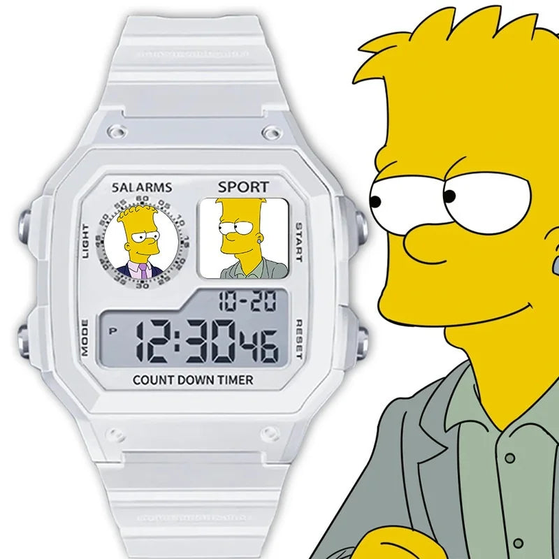 The Simpsons Cartoon Watch - Waterproof Quartz Alarm Watch with Night Light