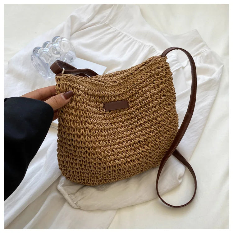 Straw Knitted Handbag – Women’s Woven Shoulder & Crossbody Beach Bag