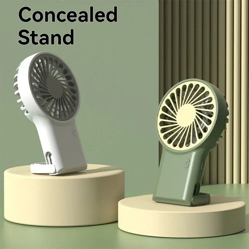 New Foldable USB Rechargeable Mini Fan | Handheld Desktop Fan with Cartoon Design & Hook for Outdoor, Home & Office Use