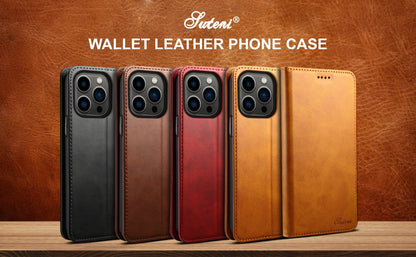 SUTENI Leather Wallet Phone Case — Flip Cover with Card Holder & Stand for iPhone 7/8/11/12/13/14/15/16 Pro Max/XR/XS