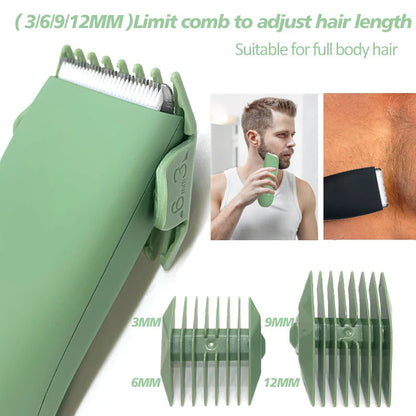 Men's Body Hair Trimmer and Shaver - Electric Groin and Pubic Groomer with Replaceable Ceramic Blade, Waterproof Clipper