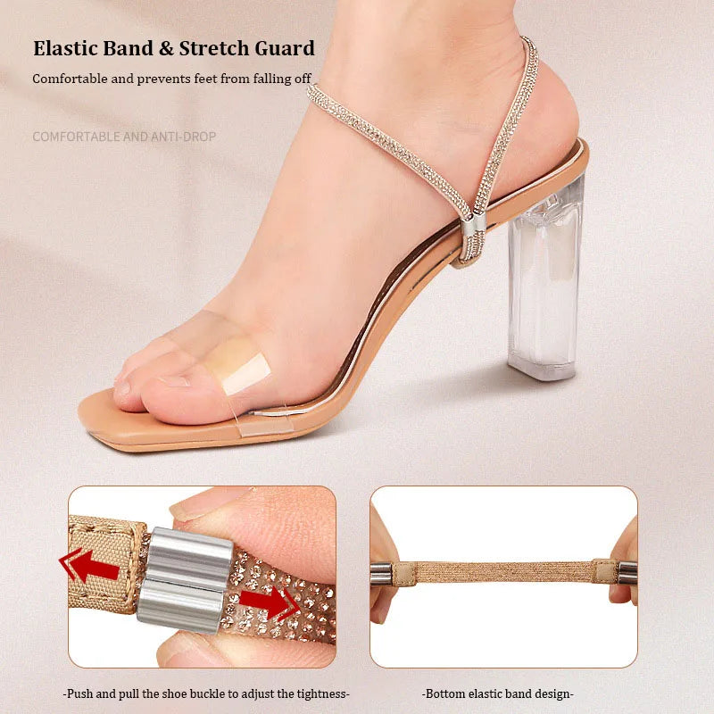 Sparkling Rhinestone High Heels: Anti-Loose Band for Women - Diamond Shoelaces with Anti-Drop Heel Straps - Elastic Fixed Straps