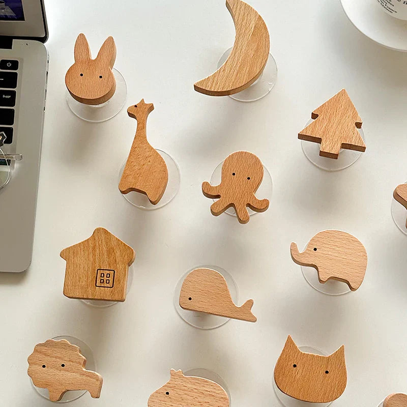 Wooden Drawer & Wall Hooks — Animal Keychain, Coat & Wardrobe Hanger, Cute Home & Kitchen Decor Accessory