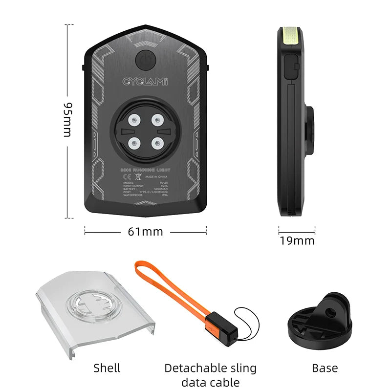 CYCLAMI Bicycle Headlight 5000mAh – Ultralight Rechargeable Front Bike Light for Garmin XOSS Bryton IGS