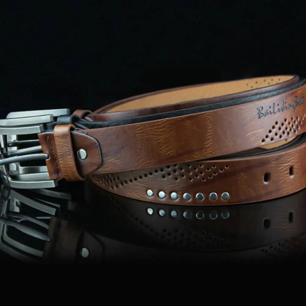 Genuine Leather Men's Belt – Luxury Classic Buckle, High-Quality Alloy Vintage Business & Cowboy Waistband