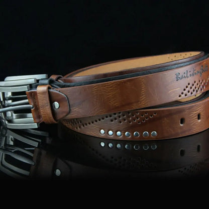 Genuine Leather Men's Belt – Luxury Classic Buckle, High-Quality Alloy Vintage Business & Cowboy Waistband