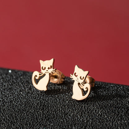 Jisensp Cartoon Cat Earrings — Cute Stainless Steel Kitten Studs for Women & Girls, Funny Animal Jewelry