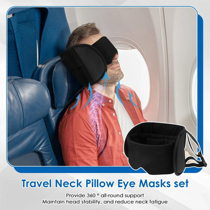2-in-1 Travel Neck Pillow with Eye Mask & Storage Bag – 360° Support Cotton Airplane Headrest