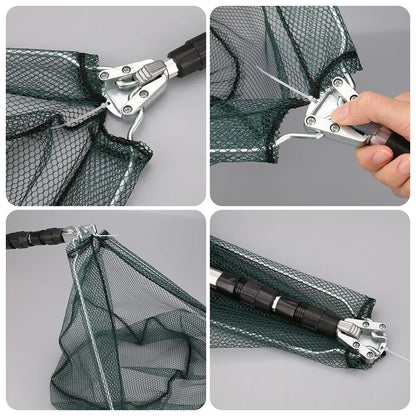 Telescopic Landing Net: 190cm Length, 92cm Width, 55cm Depth - Folding Fishing Pole Extending Mesh Net for Fly, Carp, Course, and Sea Fishing