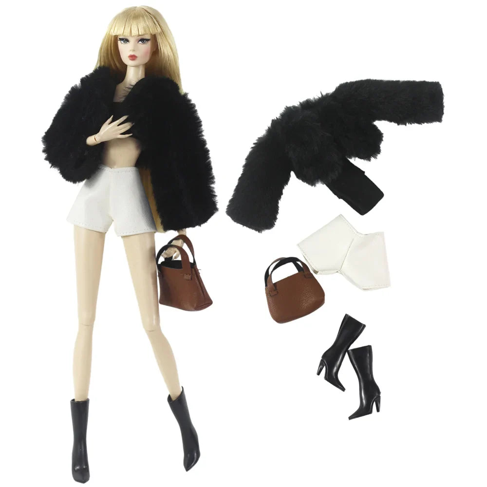 1:6 Scale Doll Clothes – Fur Coat Dress Outfit for 11.5" (30cm) Dolls, Multiple Styles, Gift for Girls