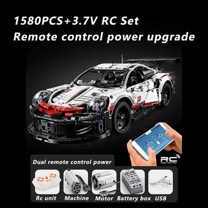 1580PCS Technical Electric Remote Control Car 911RSR – Lights & DIY Building Blocks, Compatible with 42096, Birthday Gift Toy for Kids