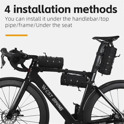 WEST BIKING Bike Front Bag – Large Capacity Waterproof Handlebar Storage, Multifunctional Road & MTB Bicycle Frame Tube Bag