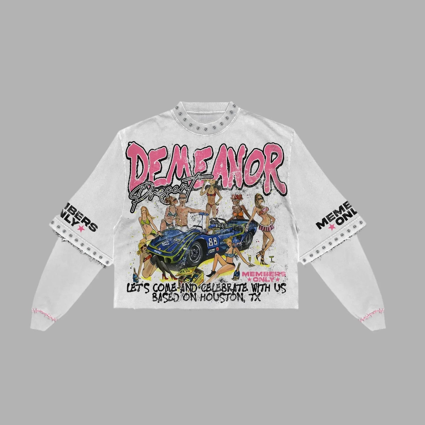 Women’s Harajuku Klein Stone Embroidery Crop Tee – Y2K Gothic Graphic, Cotton Loose Long Sleeve Hip Hop T-Shirt