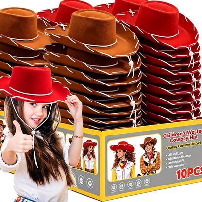 Kids Cowboy Western Hat - Brown Red Costume Accessory for Halloween, Birthday & Theme Parties