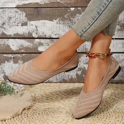 Women’s Pointed Toe Knitted Slip-On Flats – Solid Color Casual Breathable Ballet Loafers