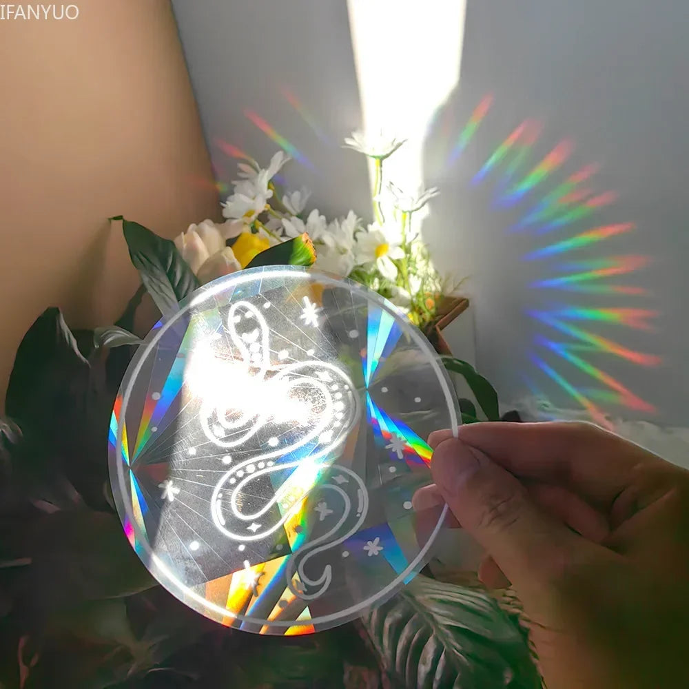 PVC Self-Adhesive Glass Window Stickers | Sun Catcher Cat Moth Energy Suncatcher | Rainbow Prisms Sunlight Decals