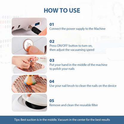 130W Brushless Nail Dust Collector – Powerful Suction Nail Dust Extractor, Manicure Vacuum Cleaner with 2 Filters