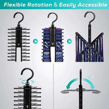 Rotating Tie & Belt Rack — Space-Saving Adjustable Holder with Non-Slip Clips for Home Storage