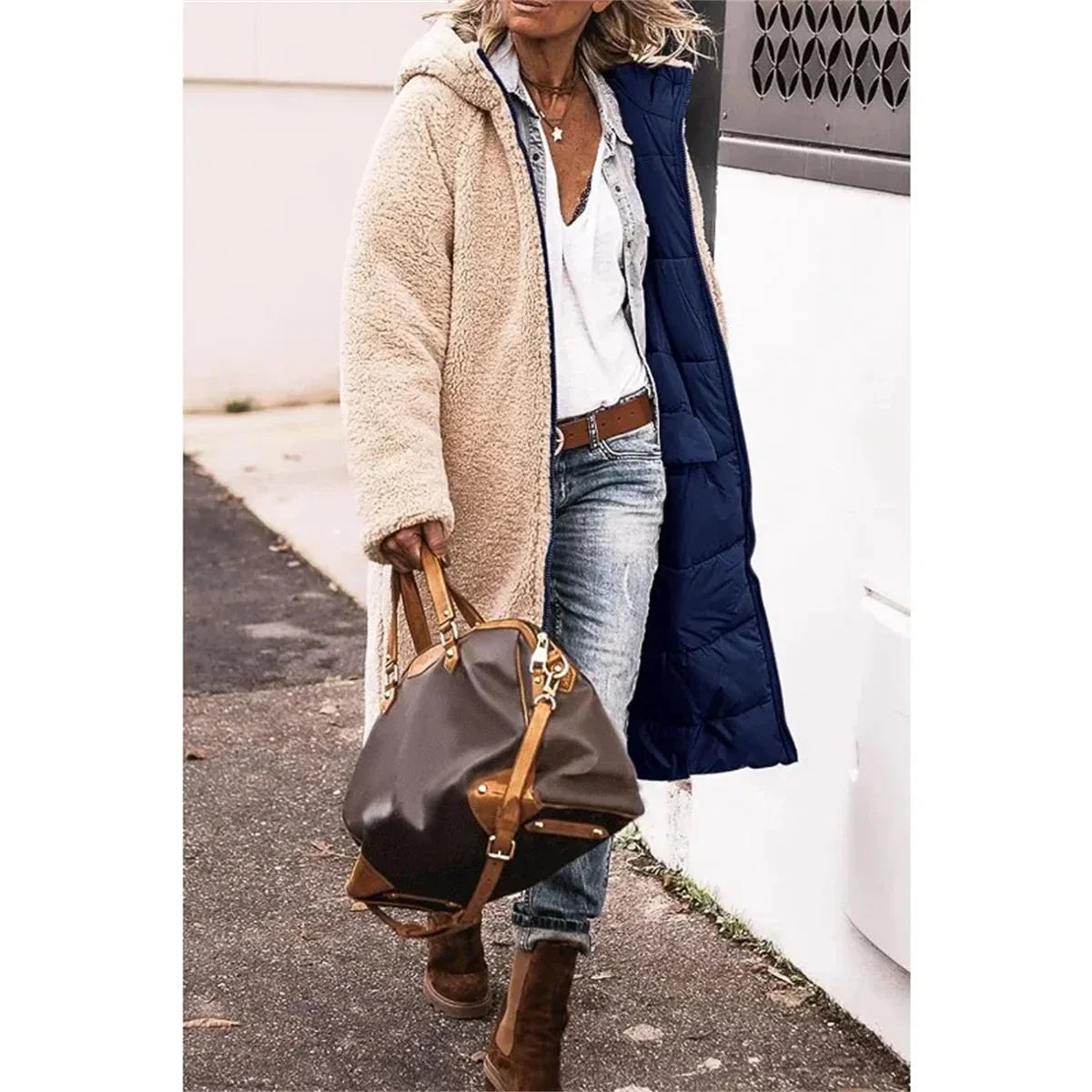 Women's Winter Hooded Quilted Jacket – Reversible Solid Puffer Coat, Thick Long Sleeve Casual Outerwear
