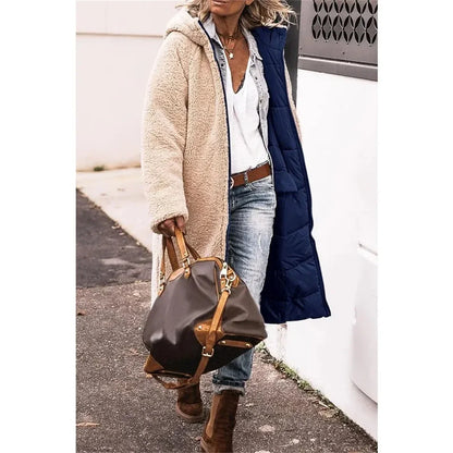 Women's Winter Hooded Quilted Jacket – Reversible Solid Puffer Coat, Thick Long Sleeve Casual Outerwear