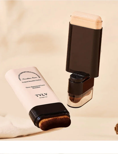 TVLV Eraser Foundation Stick with Brush – 20g Brightening Liquid Foundation & Long-Lasting Concealer
