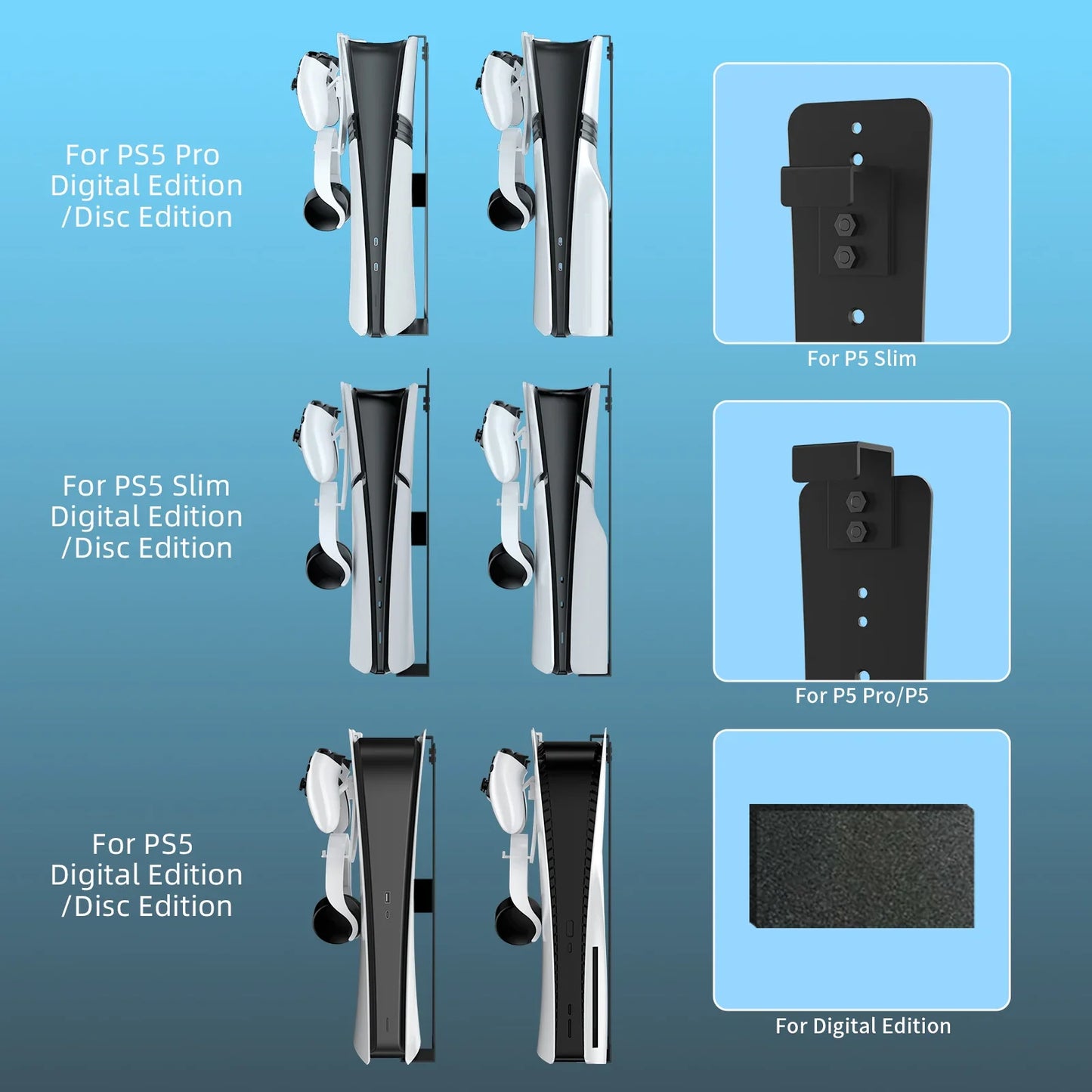 Steel Wall Mount Bracket for PS5 Slim – Stable Metal Wall Stand with Controller & Headphone Holder P5227