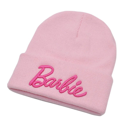 Barbie Knitted Hat – Cute Pink Pullover Ski Cap for Women, Kawaii Anime Winter Accessories, Christmas Gift for Girls