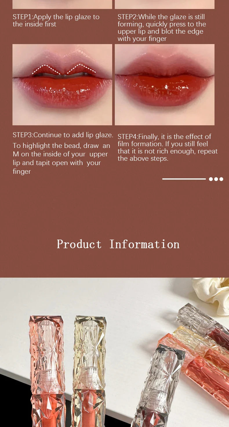 Long-Lasting Waterproof Lip Gloss – Moisturizing Mirror Shine, Easy Halo-Dyeing, Transparent Color Cosmetics