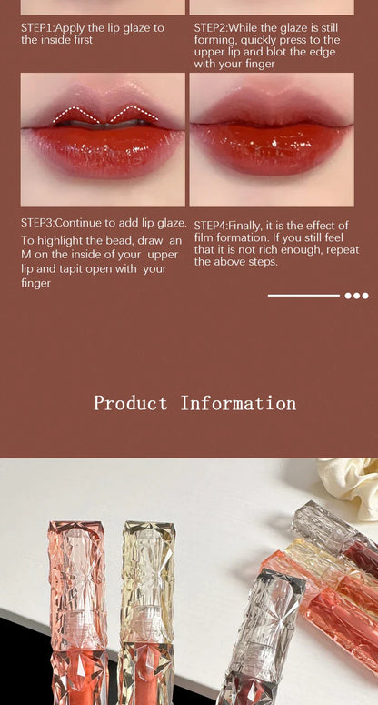 Long-Lasting Waterproof Lip Gloss – Moisturizing Mirror Shine, Easy Halo-Dyeing, Transparent Color Cosmetics