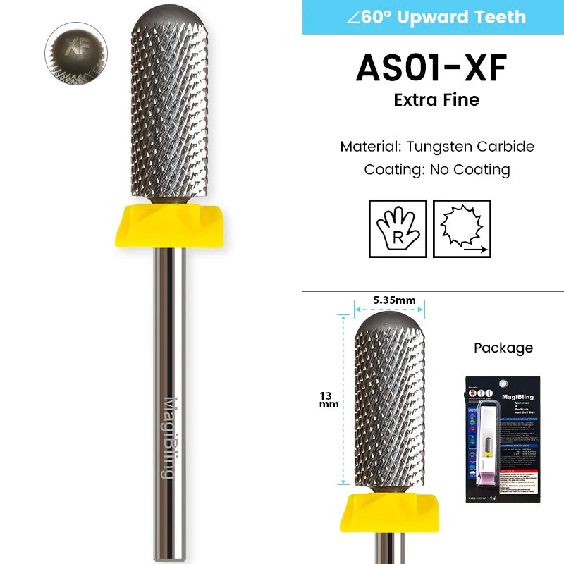 Gold Tungsten Carbide Nail Drill Bits – Large Barrel Milling Cutter, Pro Reversed Durable Grinding & Polishing Tools Accessories 4XC