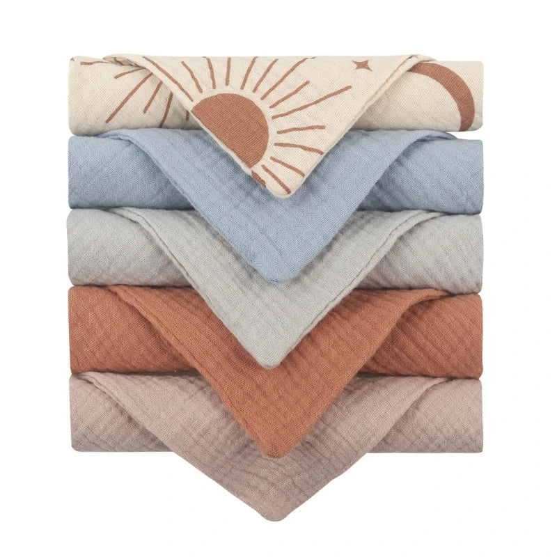5PCS Baby Cotton Gauze Towels - Soft Absorbent Face Cloths for Bathing, Feeding & Daily Care
