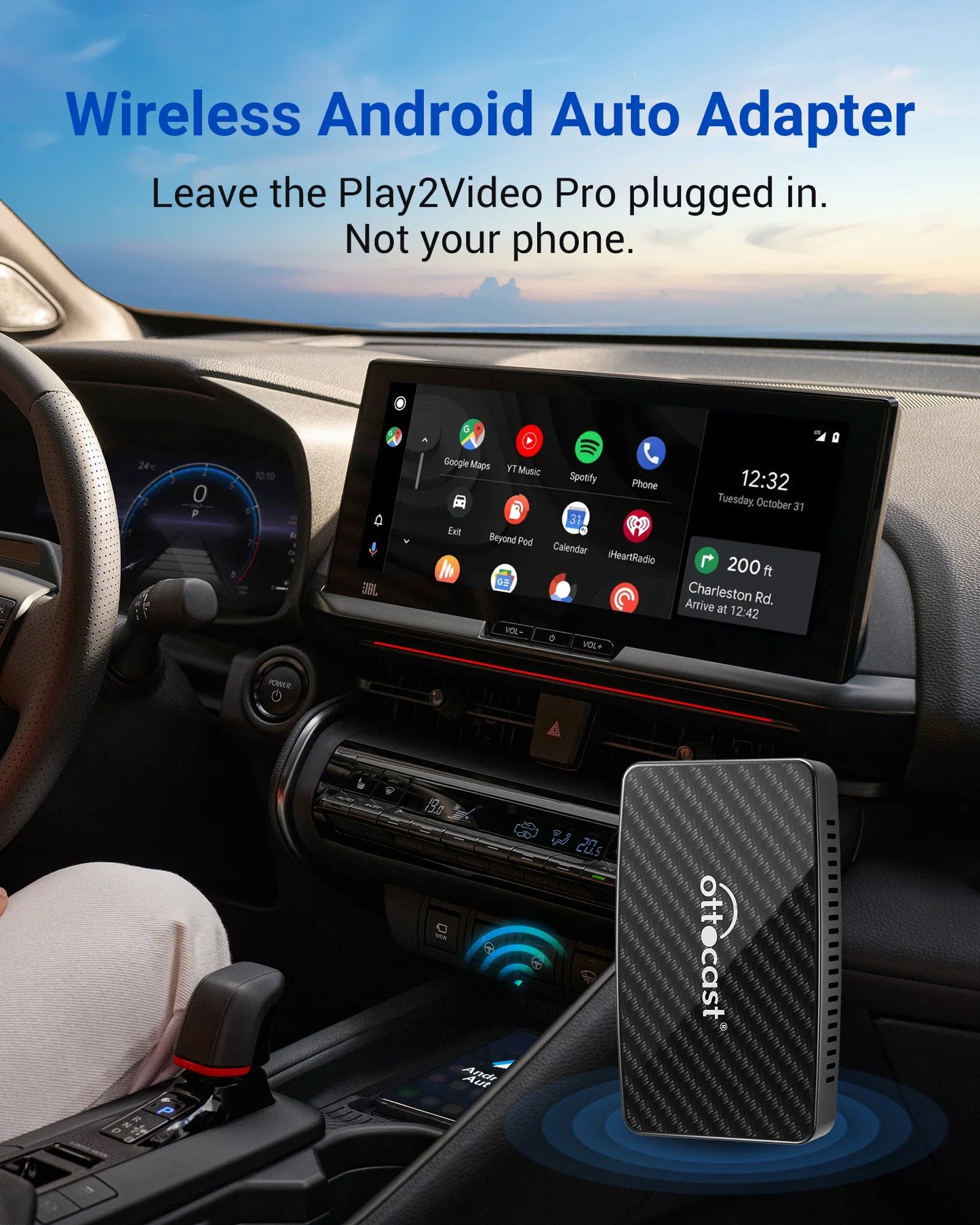 OTTOCAST Play2Video Pro Wireless CarPlay & Android Auto Adapter – YouTube, Netflix, IPTV for Kia & Toyota