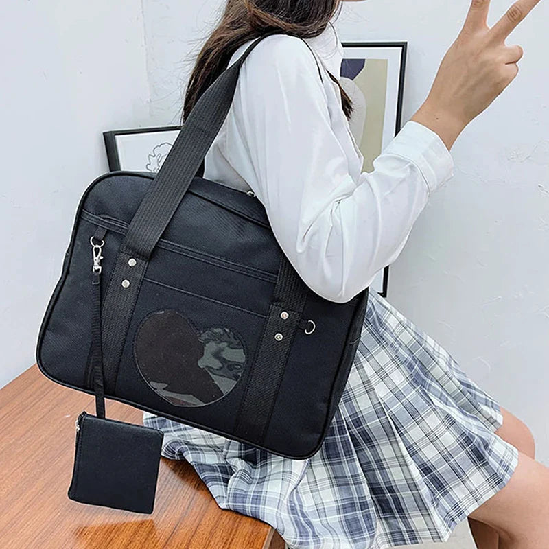 Japanese Lolita Heart JK School Bag | Fashion PU Oxford Handbag for Women, Students & Cosplay Anime Shoulder Bag